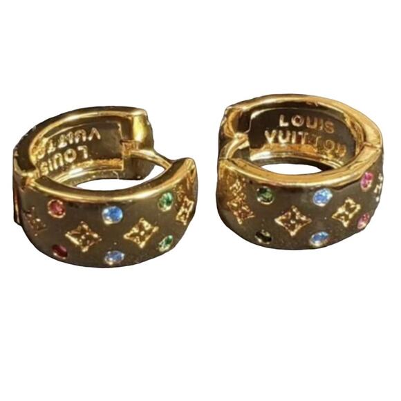 Louis Vuitton Gold Hoop with Multi-Colored Crystals Earrings (CDXX040) - Picture 1 of 5
